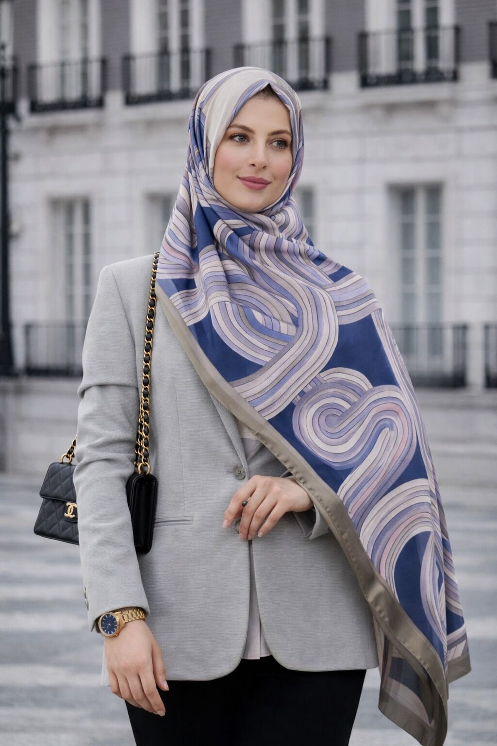 Kıvrımlı Desenli Modern Şal