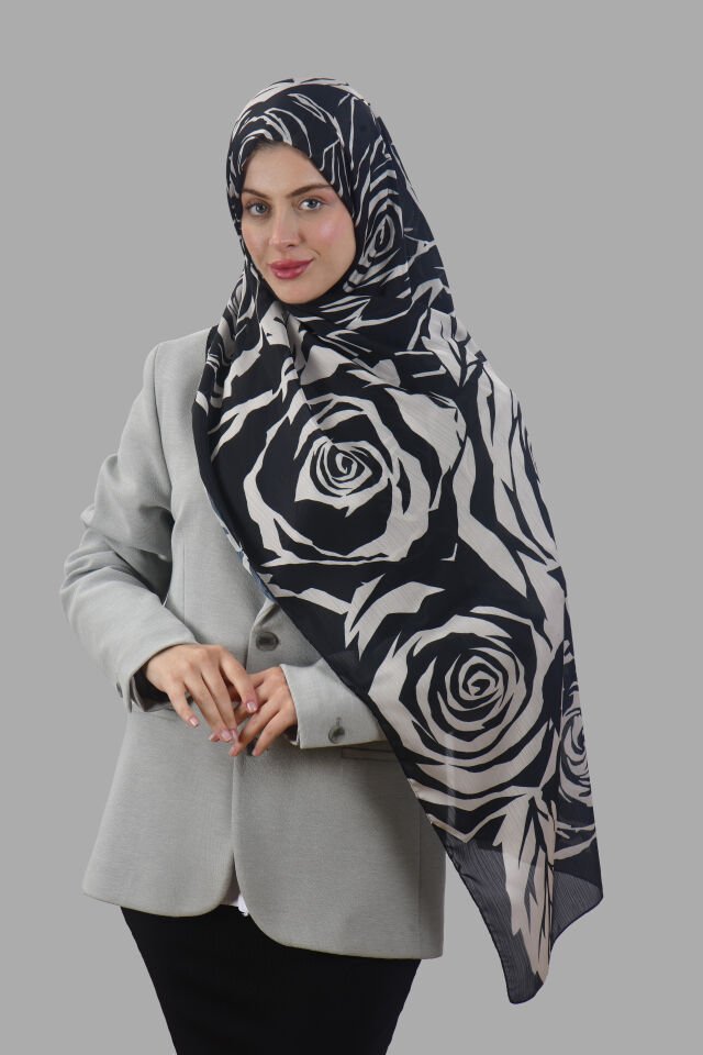 Sanatsal Gül Motifli Desenli Şal