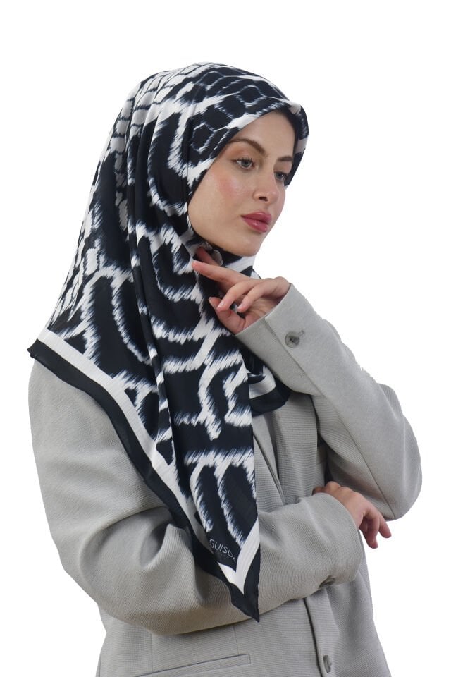 Siyah-Beyaz Modern Desenli Eşarp