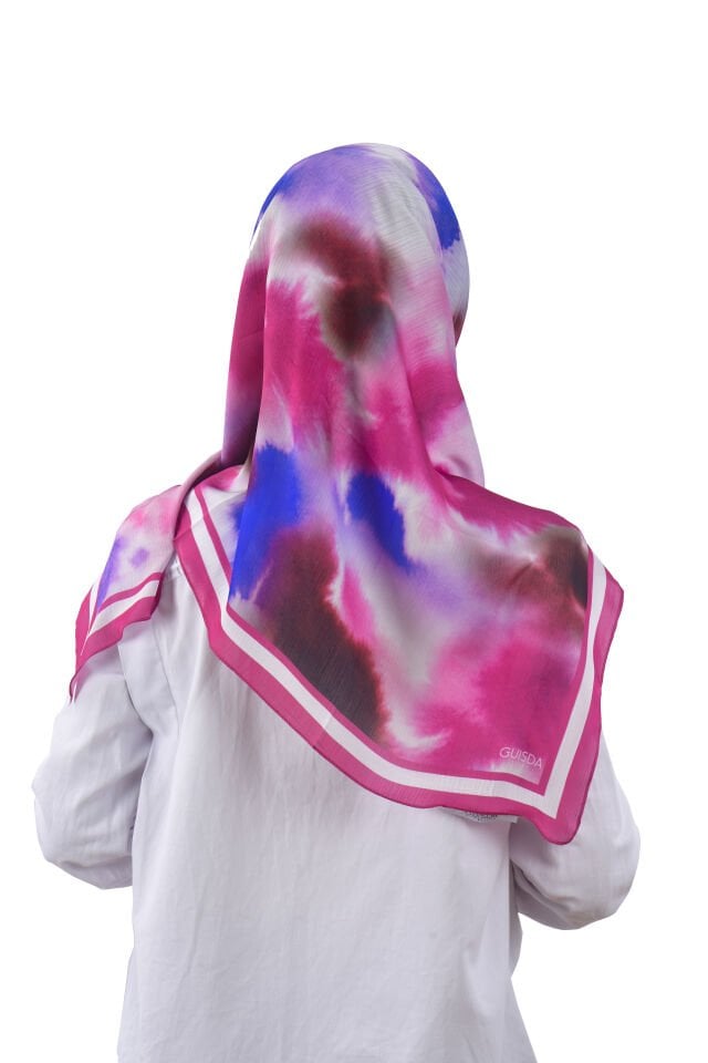 Sanatsal Desenli Fuşya Bordürlü Eşarp