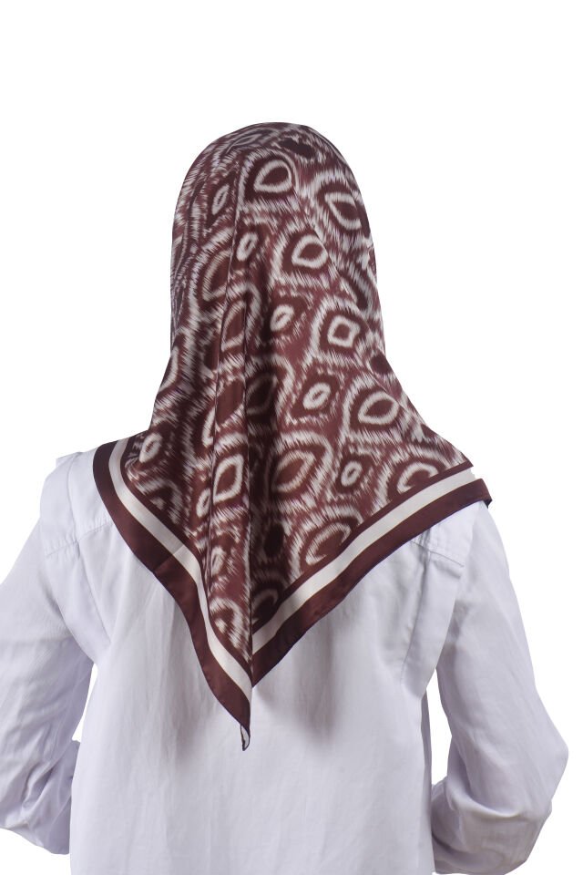 Toprak Renk Modern İkat Desenli Eşarp