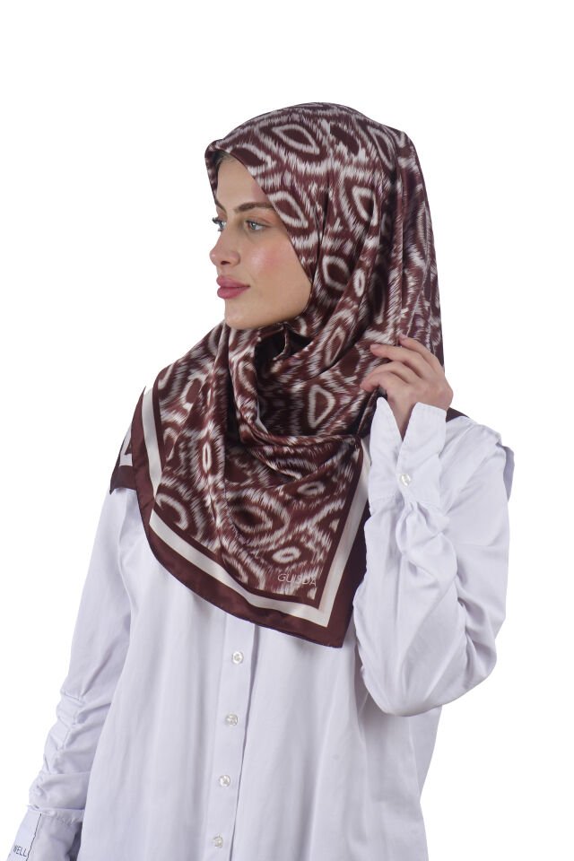 Toprak Renk Modern İkat Desenli Eşarp