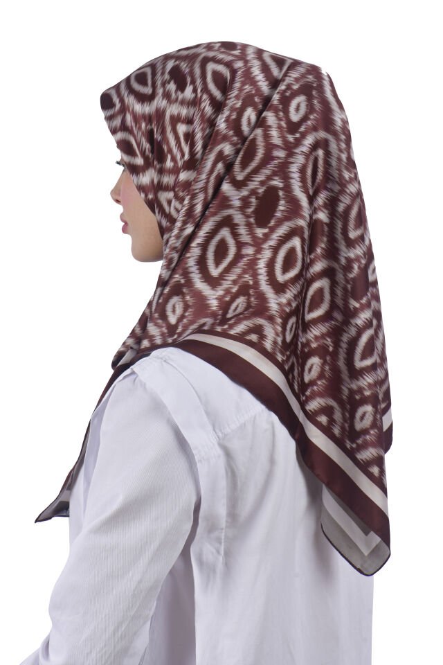 Toprak Renk Modern İkat Desenli Eşarp