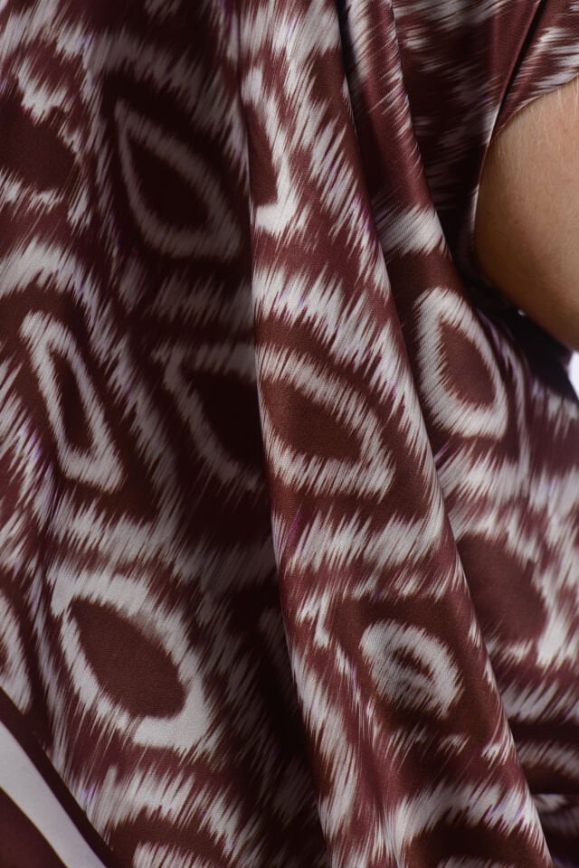 Toprak Renk Modern İkat Desenli Eşarp