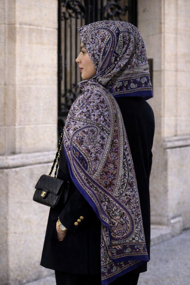 Etnik Motifli Mor Şal