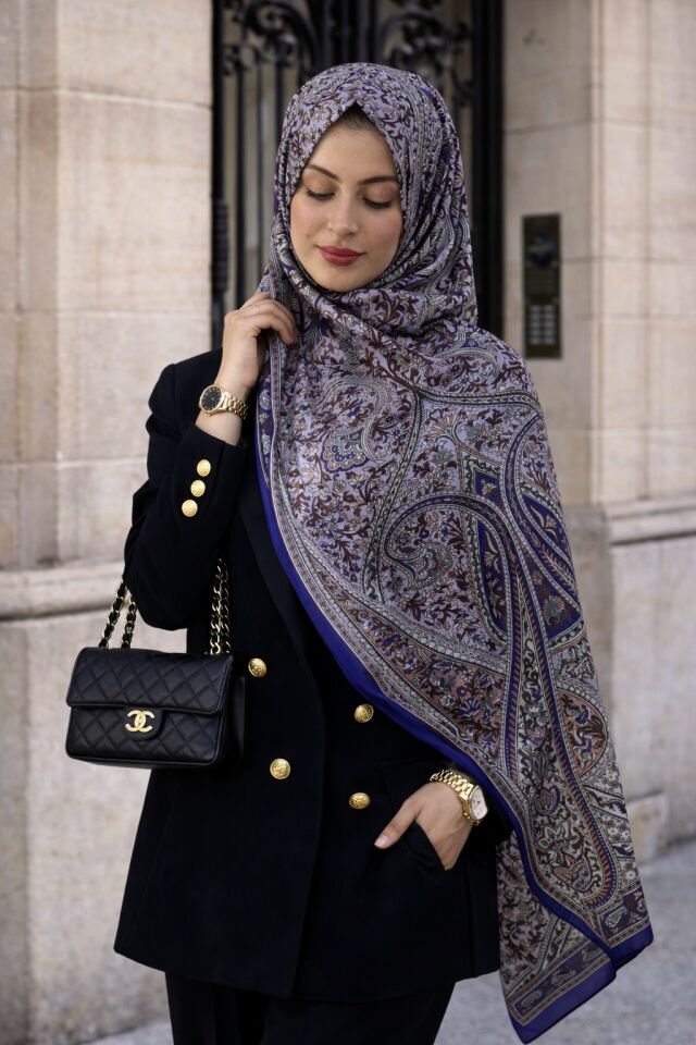 Etnik Motifli Mor Şal