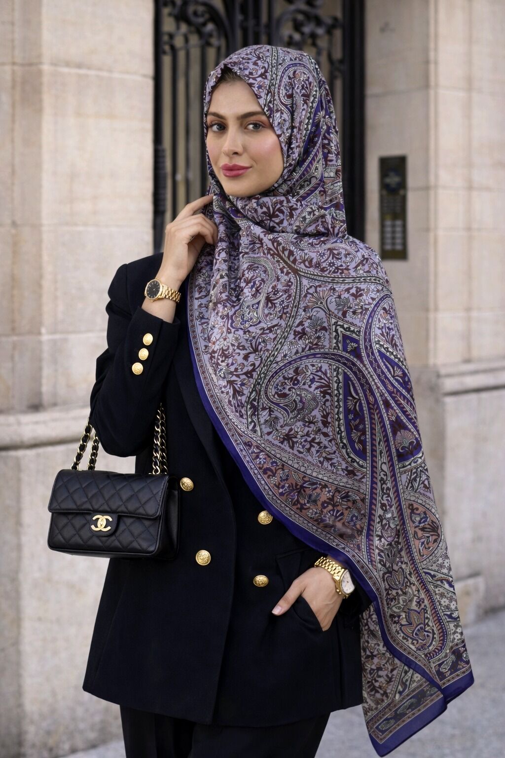 Etnik Motifli Mor Şal