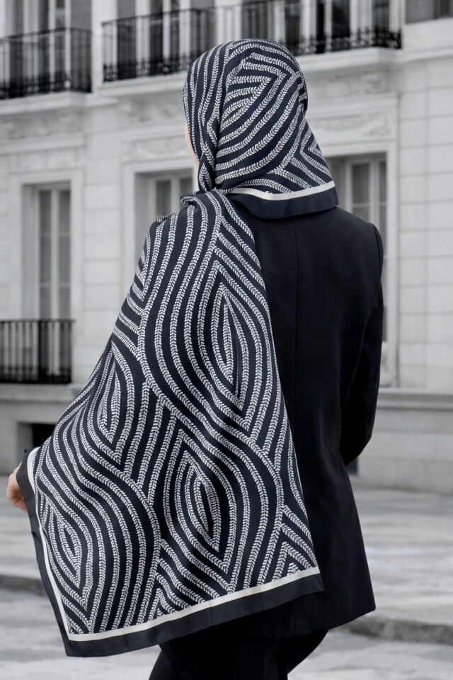 Zarif Siyah Geometrik Desen Şal