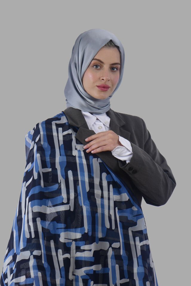 Soyut Çizgi Desenli Soft Şal