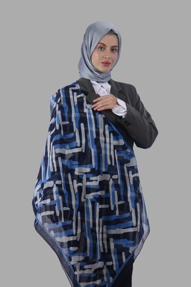 Soyut Çizgi Desenli Soft Şal