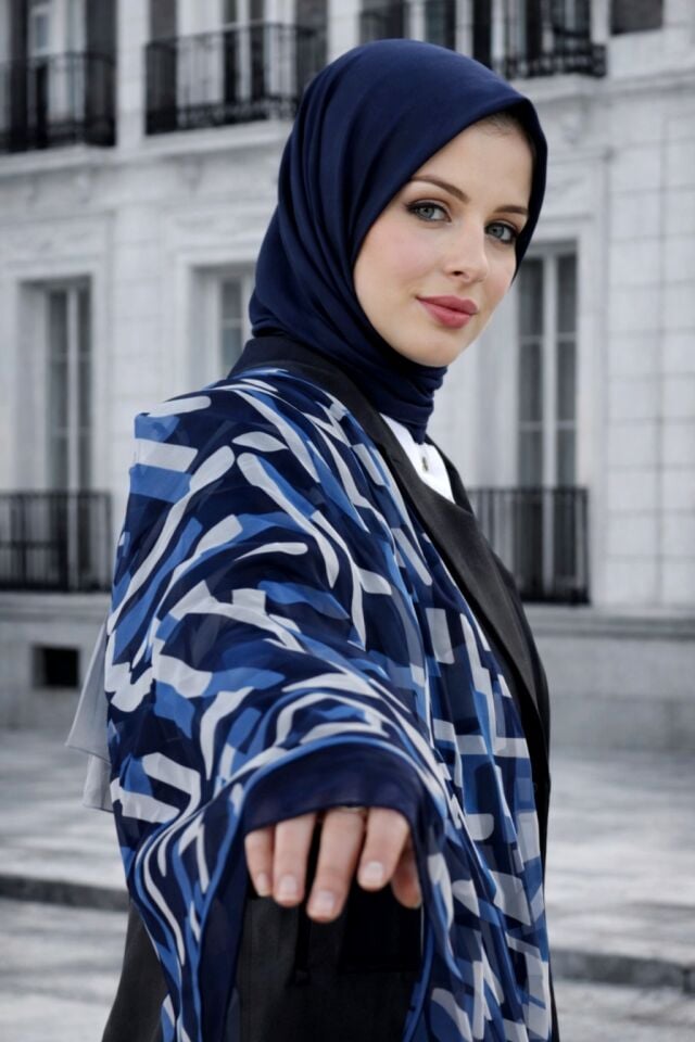 Soyut Çizgi Desenli Soft Şal