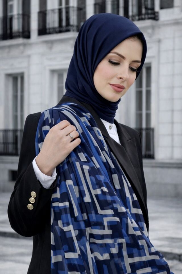 Soyut Çizgi Desenli Soft Şal