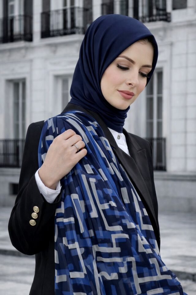 Soyut Çizgi Desenli Soft Şal