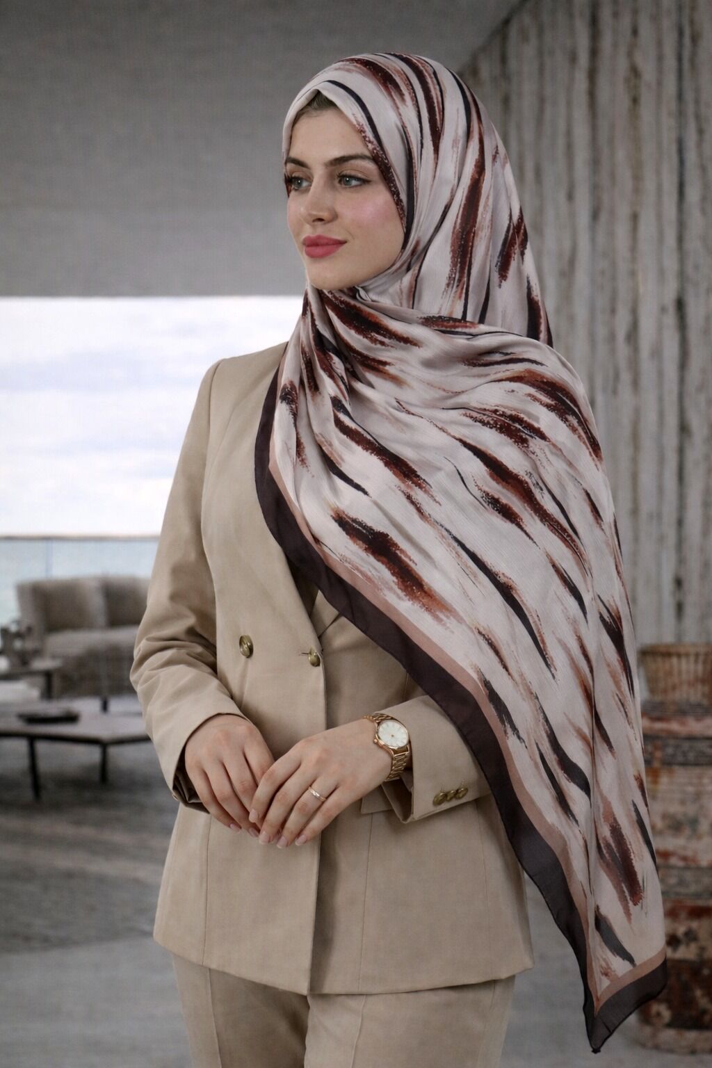 Fırça Darbeli Desenli Şal