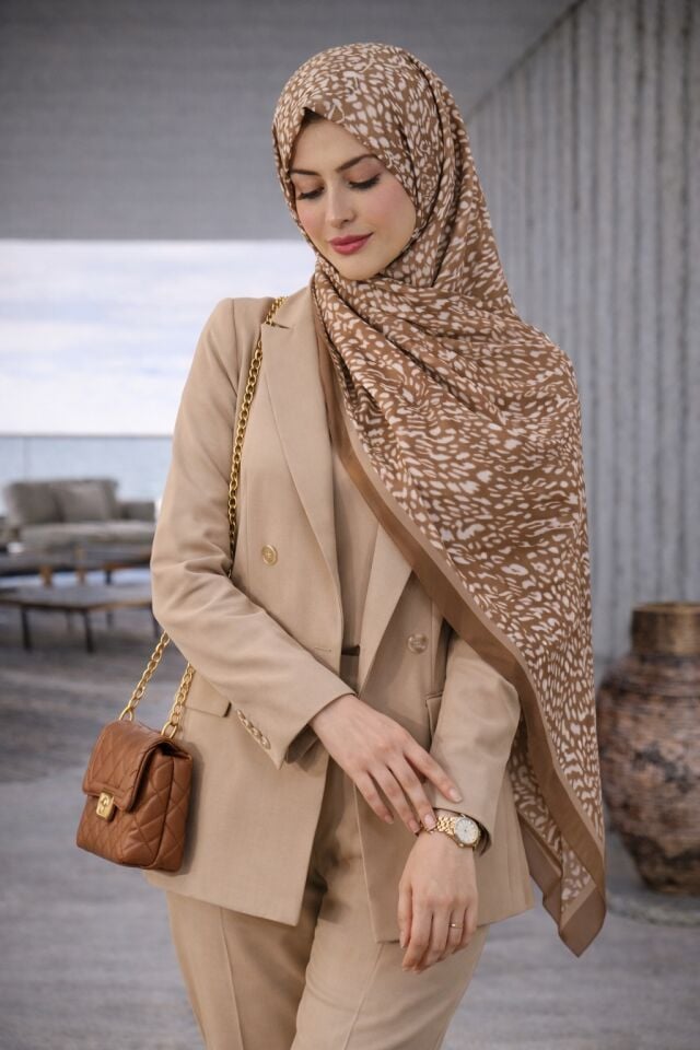 Kahve Tonlarında Desenli Şal