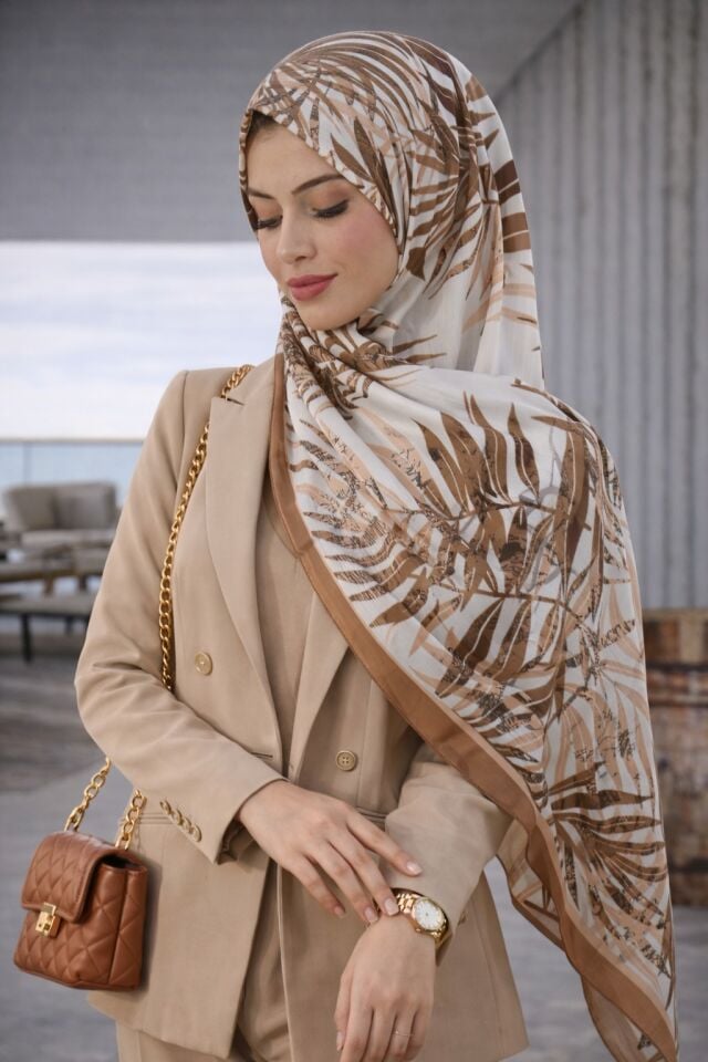 Doğal Tonlarda Yaprak Desenli Şal