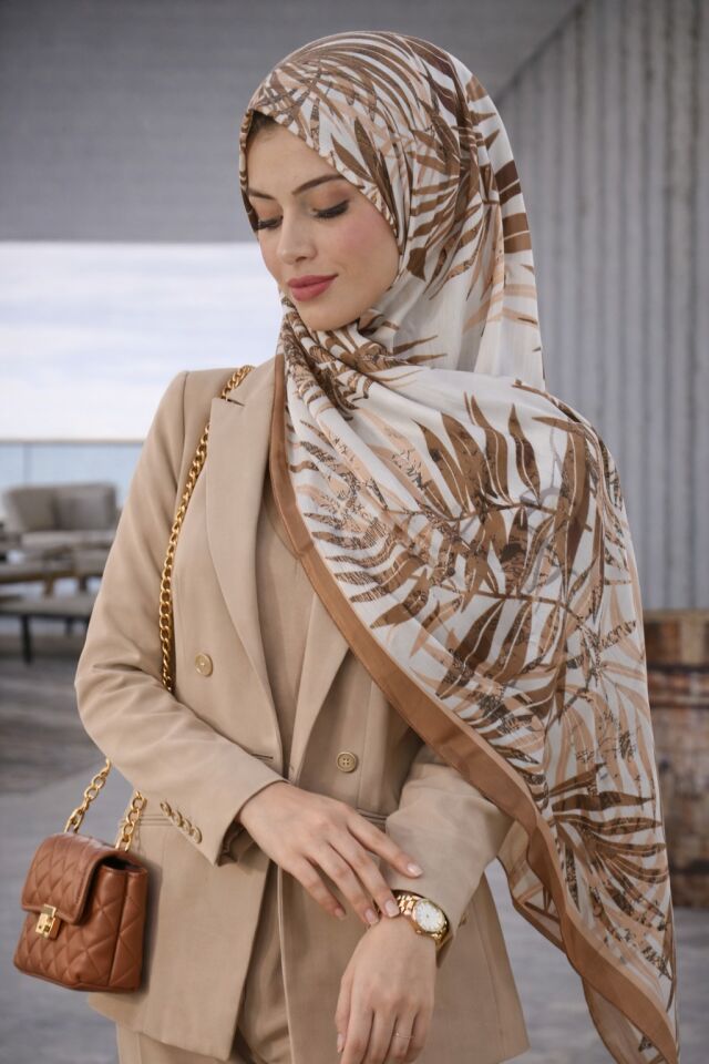 Doğal Tonlarda Yaprak Desenli Şal