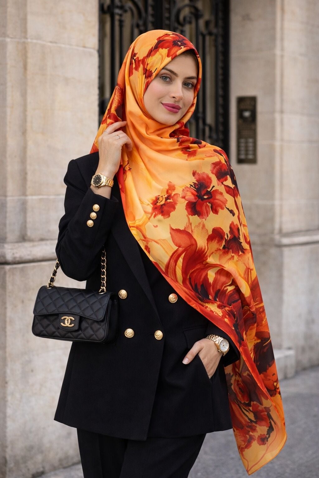 Kızıl Çiçek Desenli Şal