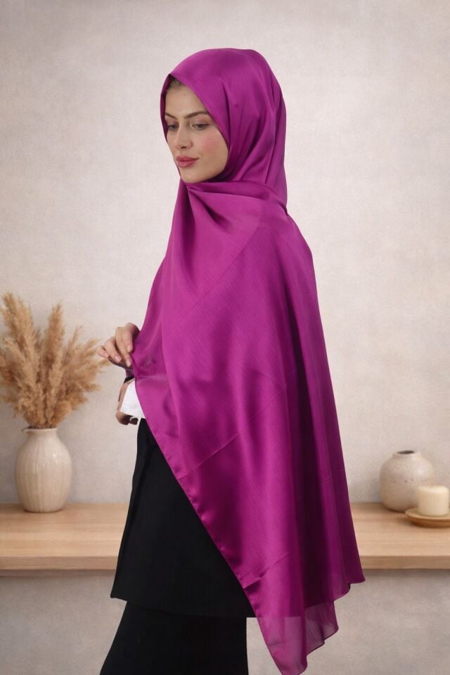 Fuşya Saten Şal