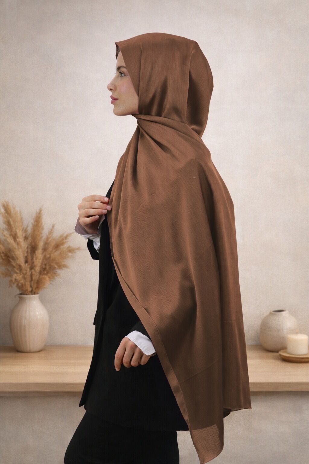 Açık Kahve Saten Şal