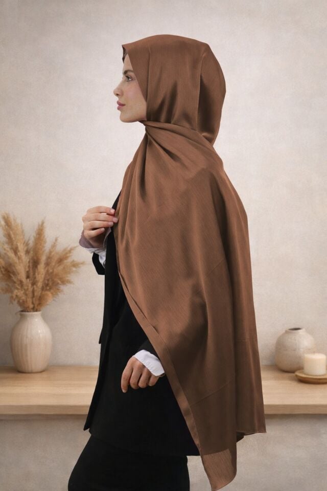 Açık Kahve Saten Şal