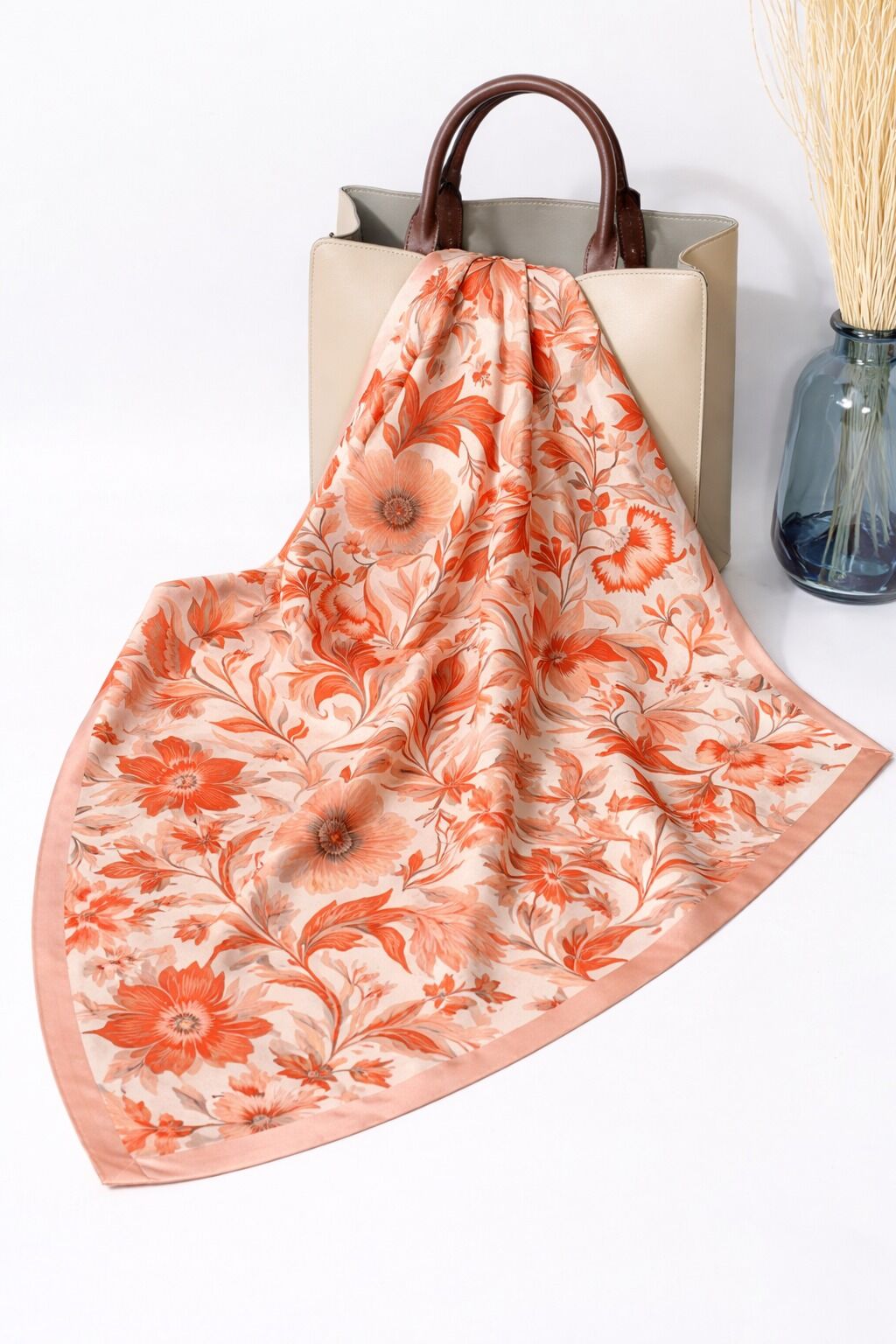 Somon Çiçekli Soft Vual Şal