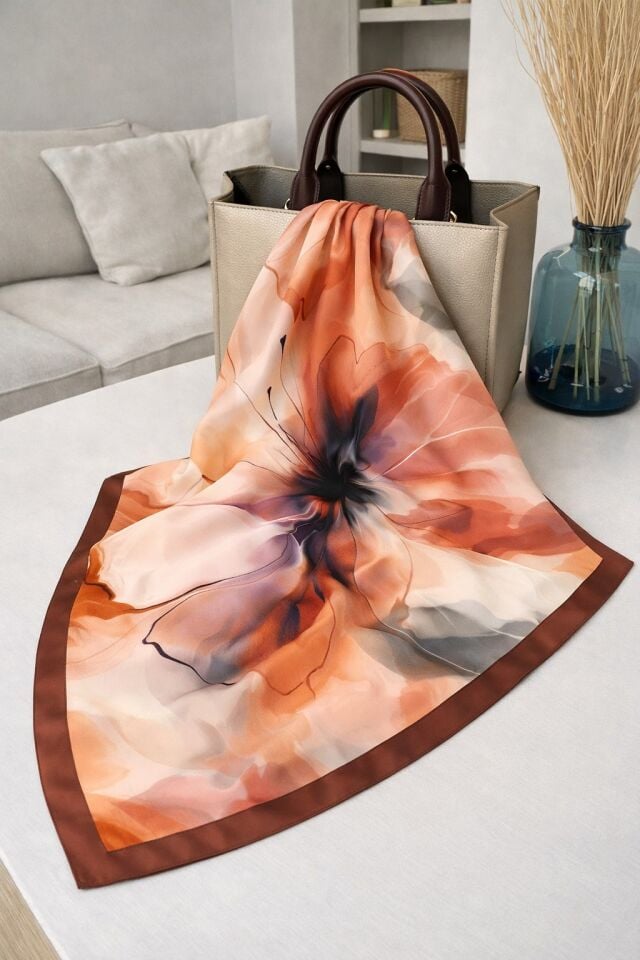 Sanatsal Çiçek Desenli Soft Vual Şal