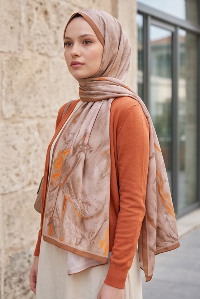 Doğal Taş Esintisi Modern Ebruli Desenli Şal