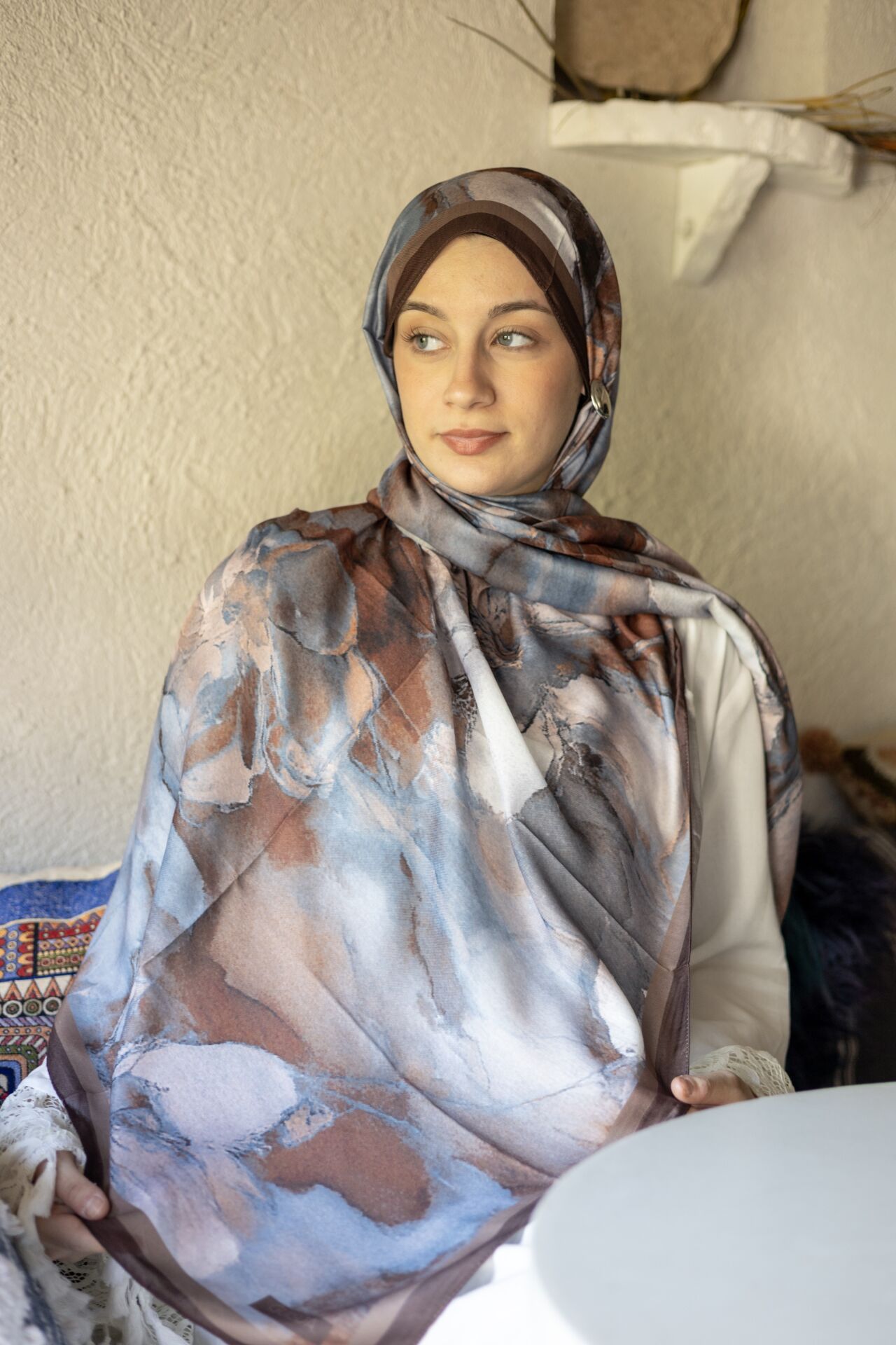 Denim Mermer Desenli Soft Şal