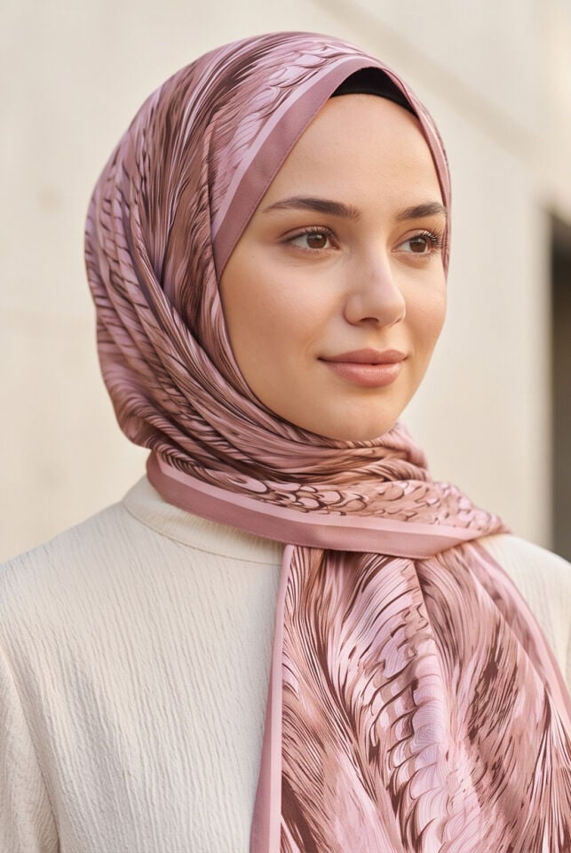 Modern Çizgiler: Gül Pembe & Vizon Soft Şal