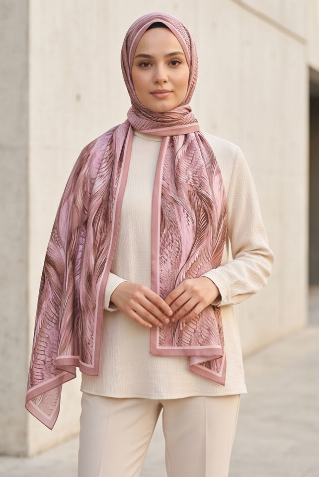 Modern Çizgiler: Gül Pembe & Vizon Soft Şal