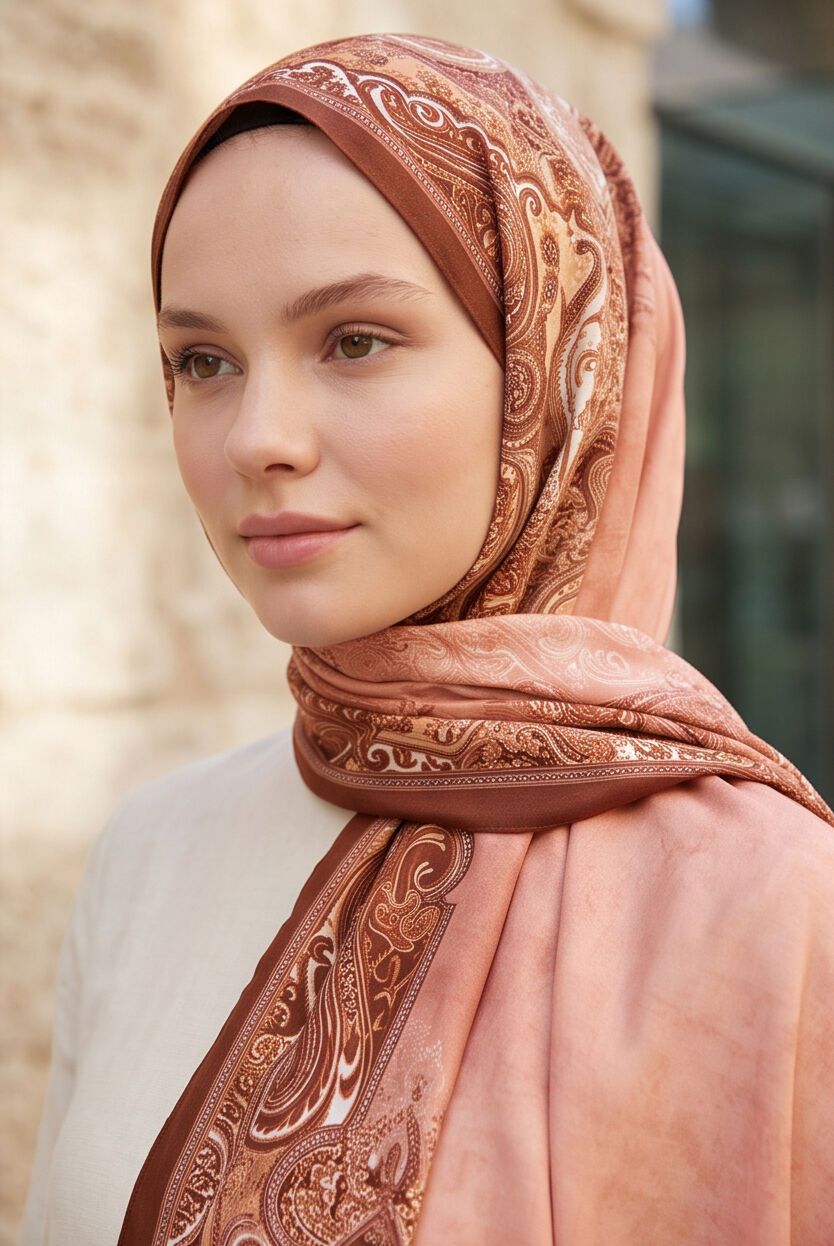 Şal Desenli Soft Şal – Tarçın & Pudra