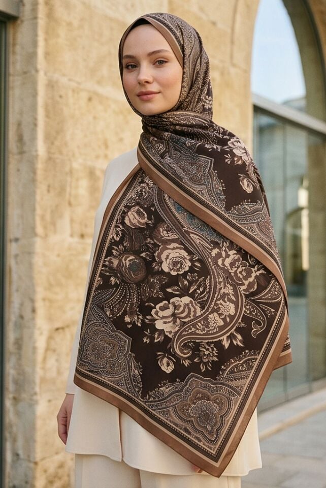 Kahve Paisley Desenli Şal