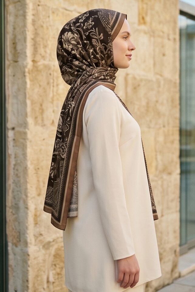 Kahve Paisley Desenli Şal